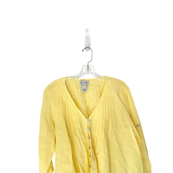 Soft Surroundings Yellow Pleated Lagenlook Coastal Linen Blouse Medium Petite - Picture 3 of 12